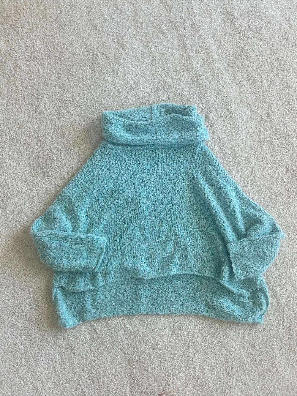 Free People Aqua Cozy Cowl-Neck Cropped Sweater